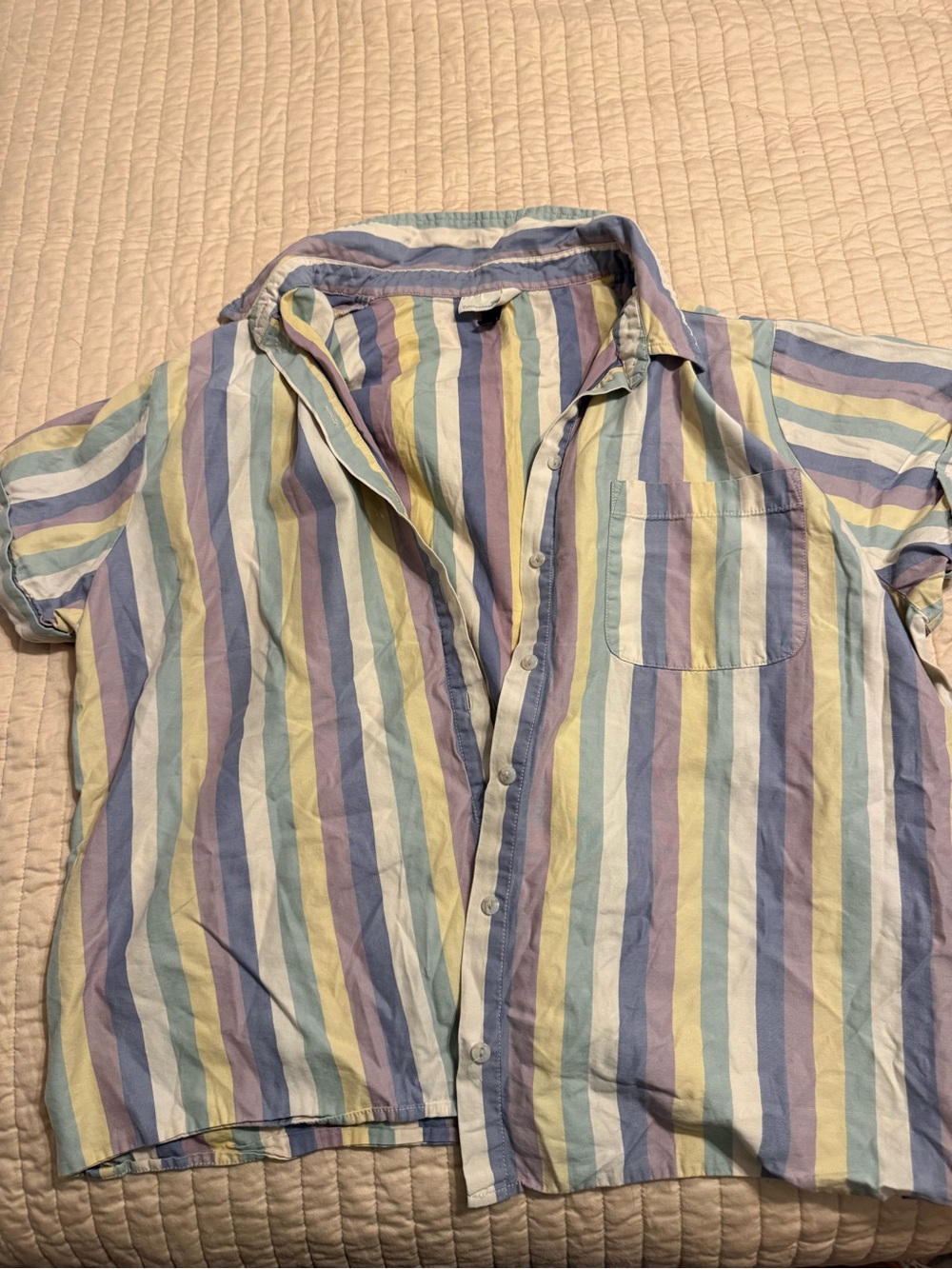 Universal threads Casual Pastel Stripe Short-Sleeve Shirt - Blue/Green/Purple